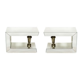 A pair of James Mont mirrored end tables