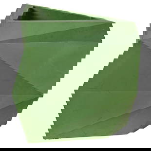 A large Modern Crescent Gardens celadon resin faceted planter or jardiniere: A large Modern Crescent Gardens celadon resin faceted planter or jardiniere, 25?h x 25?w x 25?d