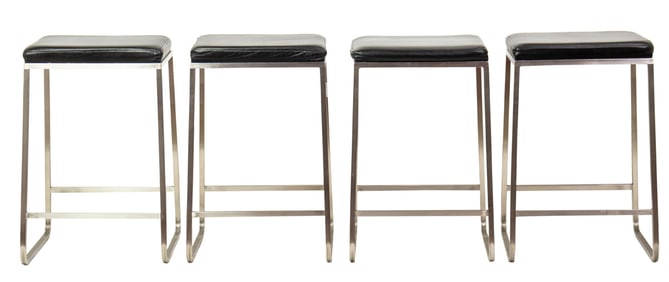 Four Room & Board black upholstered aluminum bar stools