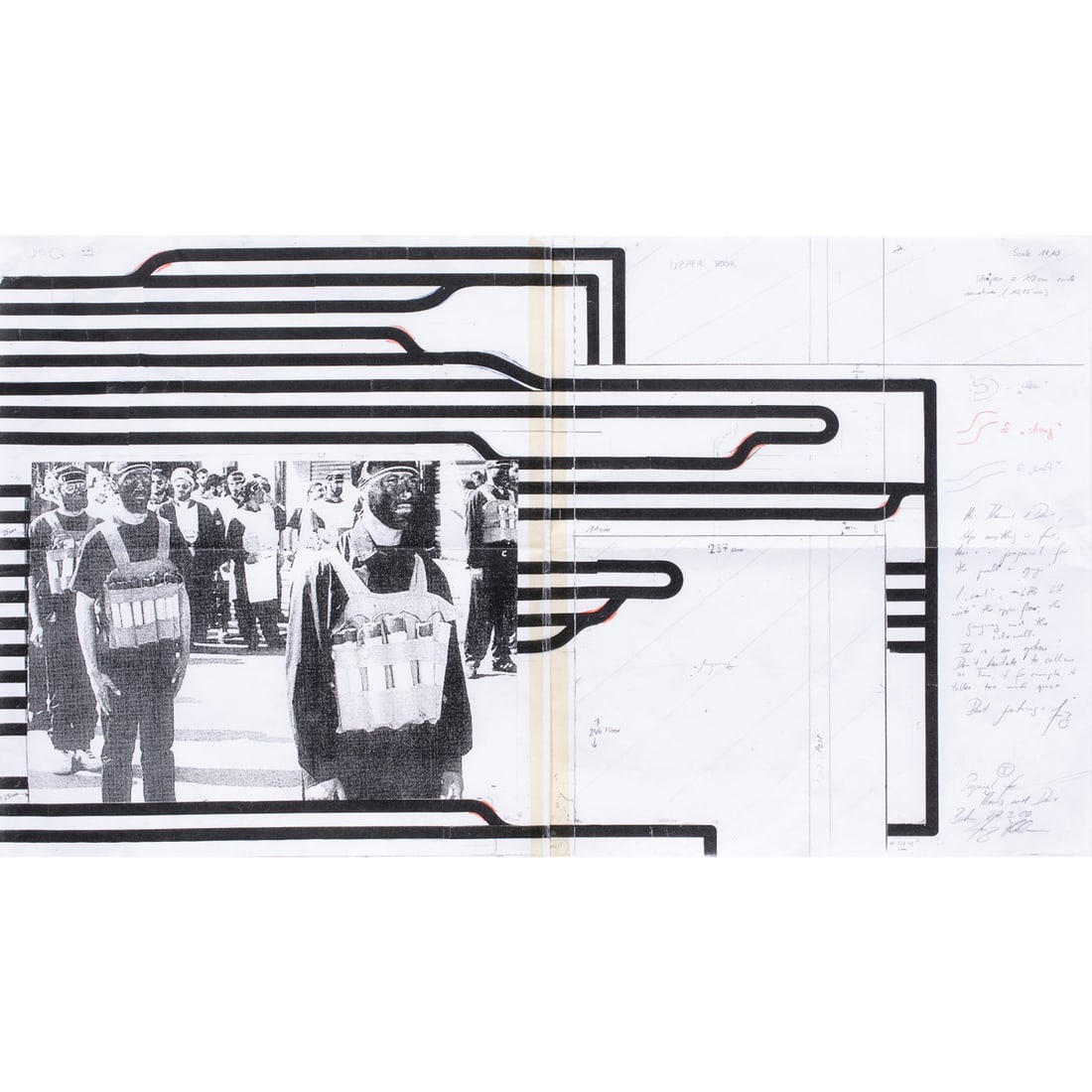 Mixed Media, Franz Ackermann: Franz Ackermann (German, b. 1963), "Remembering Public Territories," 2000, mixed media print, signed, dated, and dedicated right margin, sheet: 19"h x 33"w, overall (with frame): 21.5"h x 35.5"w