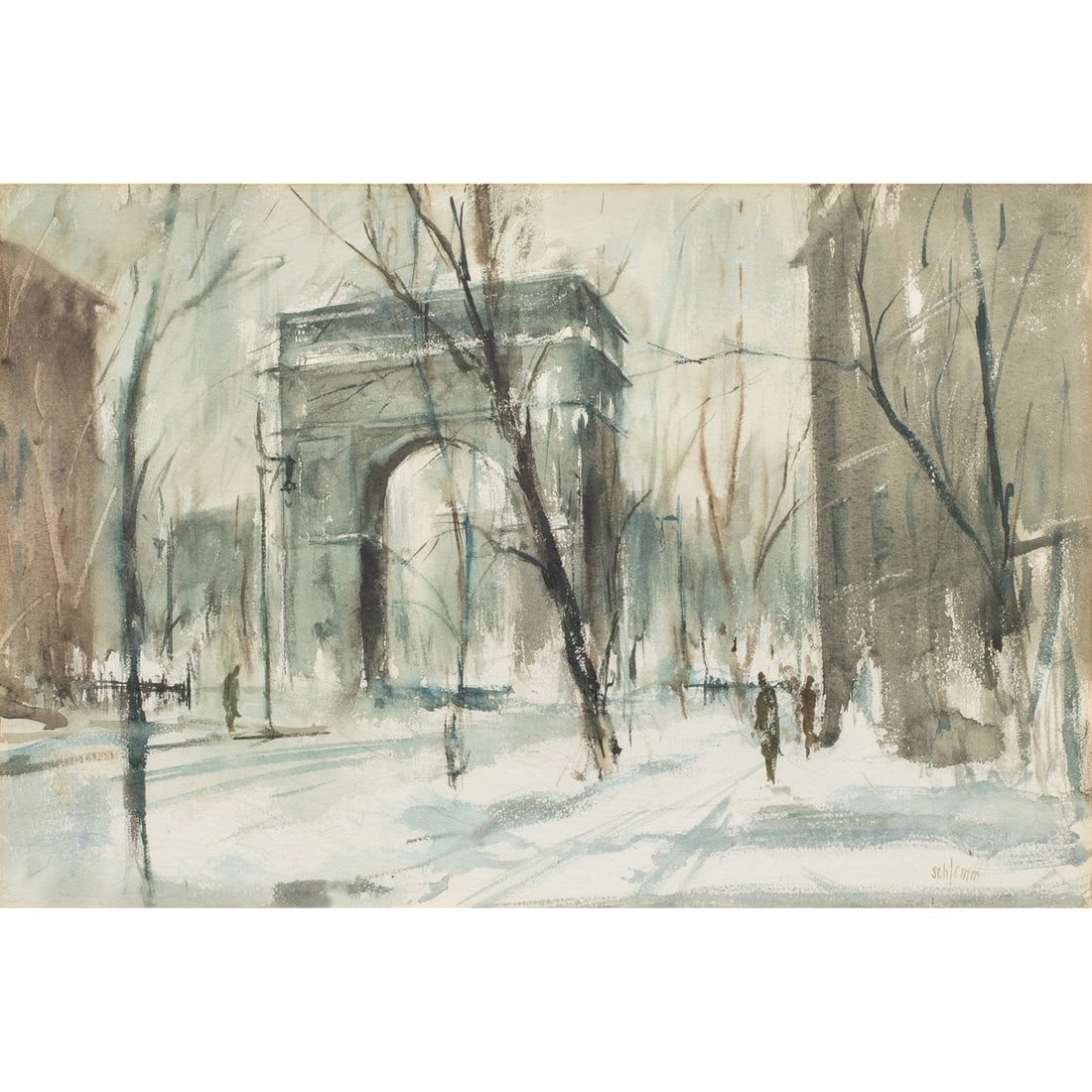 Watercolor, Betty Lou Schlemm: Betty Lou Schlemm (American, 1934-2021), Paris Arch, watercolor, signed lower right, sight: 13.5"h x 20.5"w, overall (with frame): 22"h x 29"w