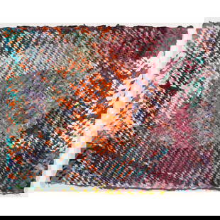 Mixed media, Joyce Kozloff: Joyce Kozloff (American, b. 1942), Untitled, mixed media paper weaving, artist label affixed verso, sheet: 18"h x 23"w, overall (with frame): 23.75"h x 28"w