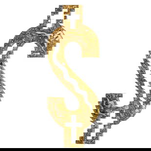 Sculpture, William Rhodes: William Rhodes (American, b. 1966), Dollar Sign, mixed media sculpture, signed verso, overall: 47.5"h x 17.5"w