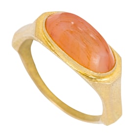 An ancient carnelian intaglio and high karat gold ring