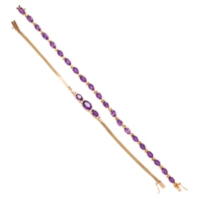 Two amethyst and 14k gold bracelets