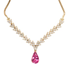 A tourmaline, diamond, and 14k gold necklace