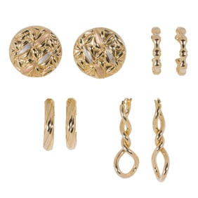 Three pairs of 14k gold earrings