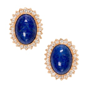 A pair of lapis, diamond and 14k gold earrings