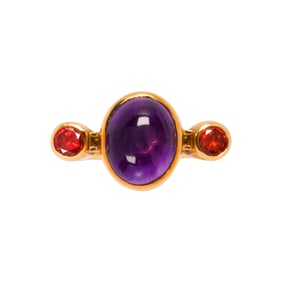 An amethyst, orange zircon, and 18k gold ring