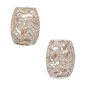 A pair of diamond and 14k white gold earrings