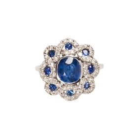 A sapphire, diamond, and 14k ring
