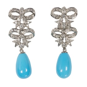 A pair of diamond, turquoise and 18k white gold earrings