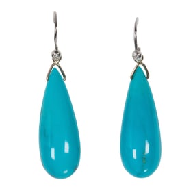 A pair of diamond, turquoise, and 18k white gold earrings