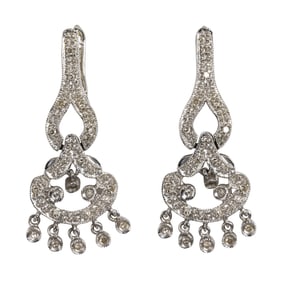 A pair of diamond and 14k white gold earrings