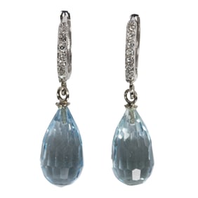 A pair of diamond, aquamarine, and 18k white gold earrings