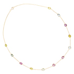 A multi-color sapphire and 18k gold station necklace