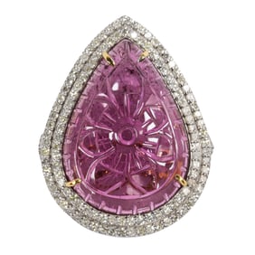 A rubellite tourmaline, diamond, silver and 14k gold ring