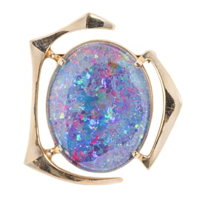 An opal triplet and 14k gold brooch
