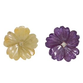 A pair of multi-color sapphire, diamond and 18k gold earrings