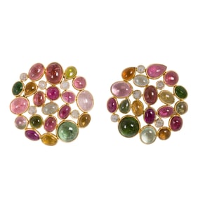A pair of tourmaline, diamond, and 18k gold earrings