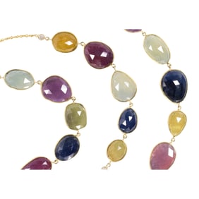 A sapphire, diamond, and 18k gold necklace