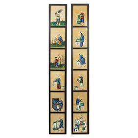(lot of 12) Chinese export gouache paintings