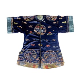 A Chinese brocade blue-ground lady's robe