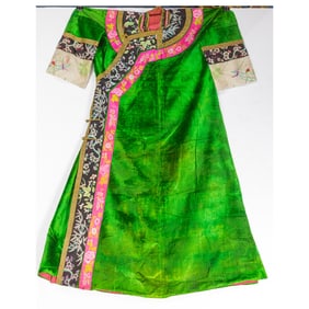 A Chinese green-ground lady's velvet robe