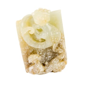 A Chinese celadon jade 'chilong' ornament
