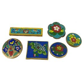 (lot of 6) Chinese cloisonne enamel plaques