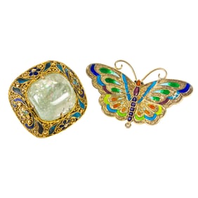 (lot of 2) Chinese enameled silver brooches