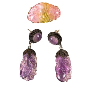 (lot of 3) Chinese tourmaline and amethyst jewelry items