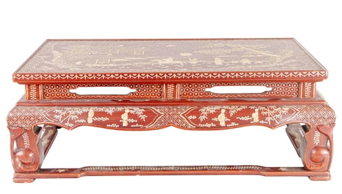 A Chinese mother-of-pearl inlaid lacquer low table