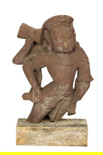 Indian red sandstone relief of Shiva: Indian red sandstone relief of Shiva. Rajsthan or Madhya Pradesh, circa 10th century, 22.25" high. Provenance: Naomi Lindstrom Collection