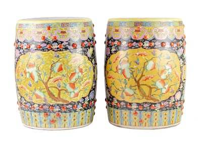 Pair of Chinese famille rose garden seats