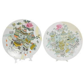 (lot of 2) Chinese famille rose antiques dishes