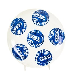 A Chinese blue and white dragon dish