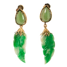 A pair of jade and gold-tone earrings