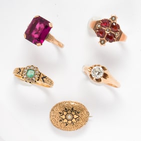 A group of antique gemstone and gold rings