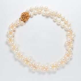 A cultured pearl and 14k gold necklace