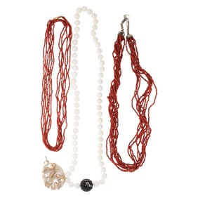 A group of bead jewelry