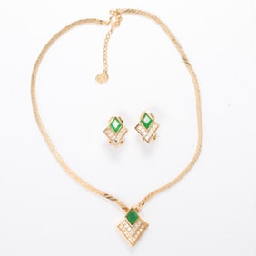 A Christian Dior rhinestone earring and necklace matching set