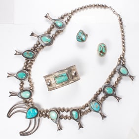 A group of Native American, turquoise and silver jewelry