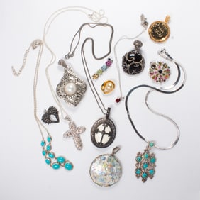 A group of hardstone and silver jewelry