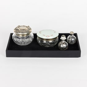 A group of sterling silver mounted dressing table articles