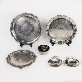 An assembled group of silverplate table articles