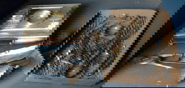 An assembled group of of silverplate