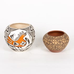 A Marie Waquie Jemez jar and an Elizabeth Waconda Acoma pottery jar