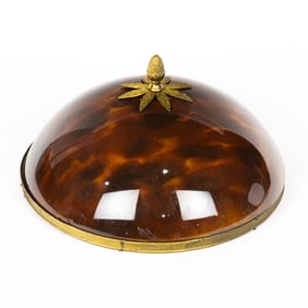 A Hollywood Regency gilt metal mounted faux tortoiseshell glass hanging light fixture