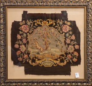 A Victorian needlepoint panel, now mounted in giltwood frame, overall 31.5"h x 34"w